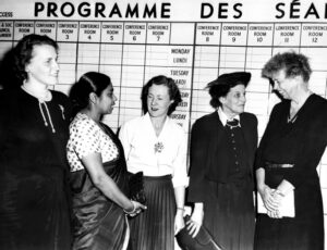 Ulla Lindstrom, Sucheta Kripalani, Barbara Castle, Cairine Wilson, and Eleanor Roosevelt (1949)